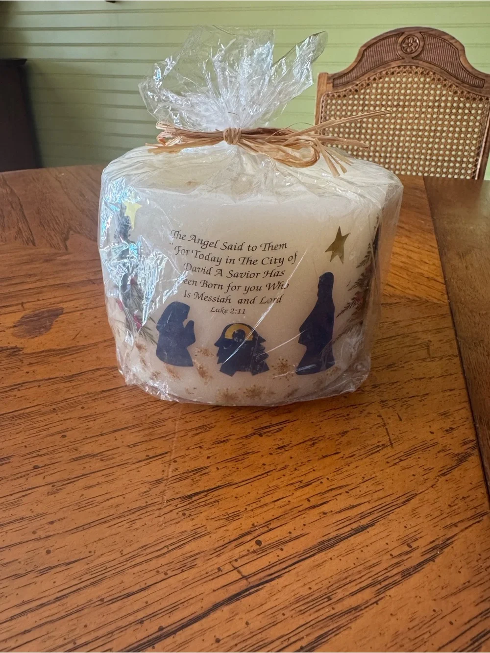 Decorative Nativity Pillar Candle - White
